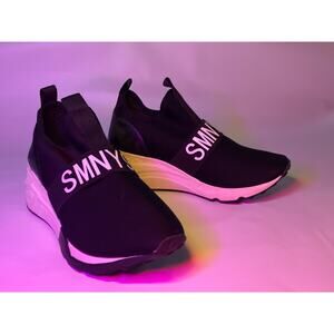 SMNY Black Slip-On Sneakers Women's 5 US Lightweight, Comfy Athleisure Shoes